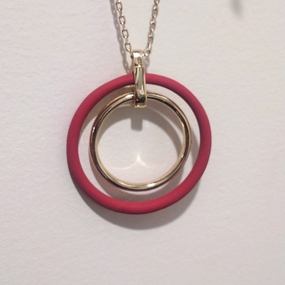 Women's Stunning Polished Gold Tone Necklace w/ Double Hoops Pendant, 38+4-inch - Picture 4 of 10